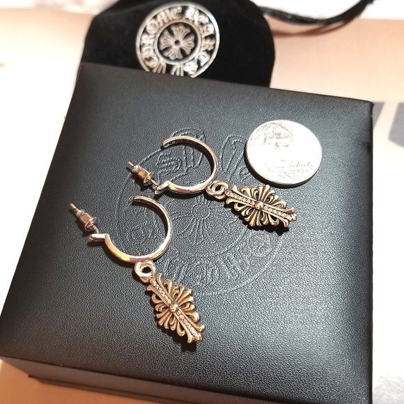 NEW Chrome Hearts 925 Sterling Cross Earrings - Picture 3 of 6